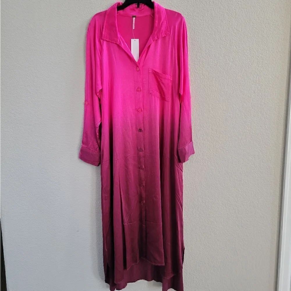 New YFB Young Fabulous & Brooke Midi ombré pink satin dress in XS